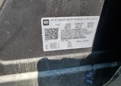 2022 Chevrolet Equinox Ls из США, поврежденный, VIN 3GNAXSEV8NS165060